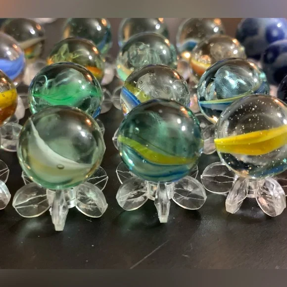 Vintage Bennington & Cat's Eye Colorful Clay & Glass Marbles Multi-Color Marbles - Picture 6 of 16